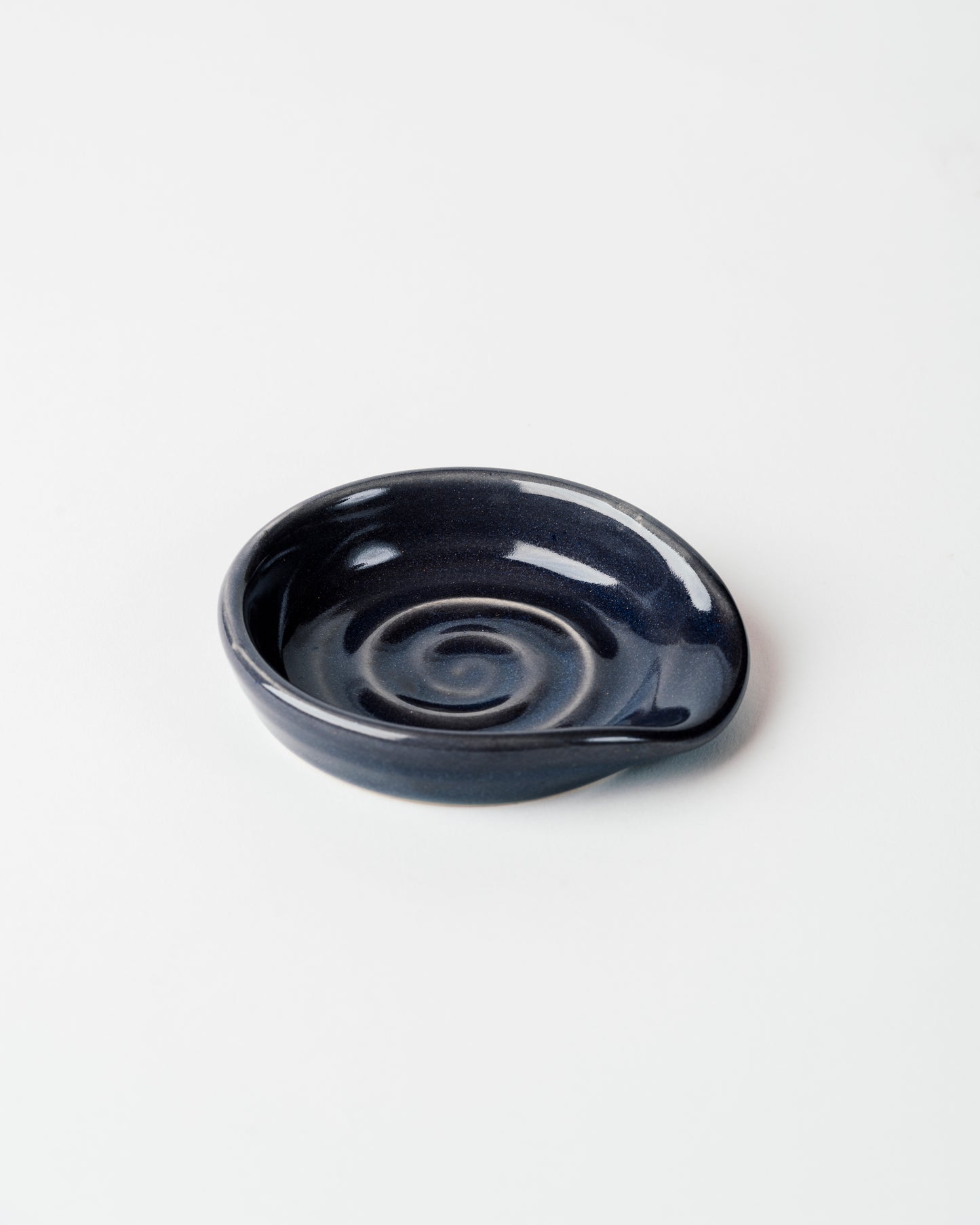 Handmade Dark Woad Blue Ceramic Spoon Rest – Minimalist Kitchen Counter Accessory for Clean Cooking & Stylish Decor