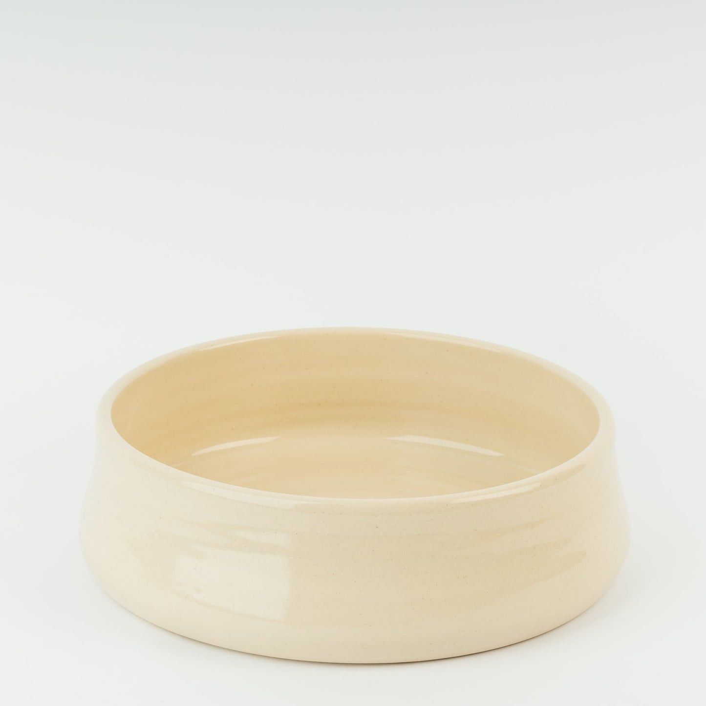 Beige ceramic pet bowl on a white background
