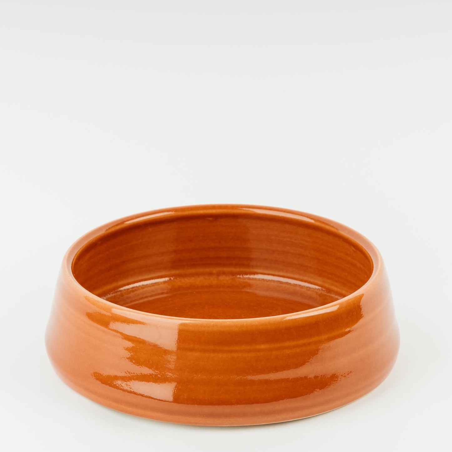 Orange ceramic large pet bowl on a white background