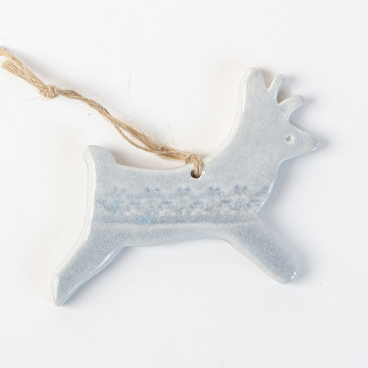 Grey ceramic reindeer made by the wirksworth pottery company