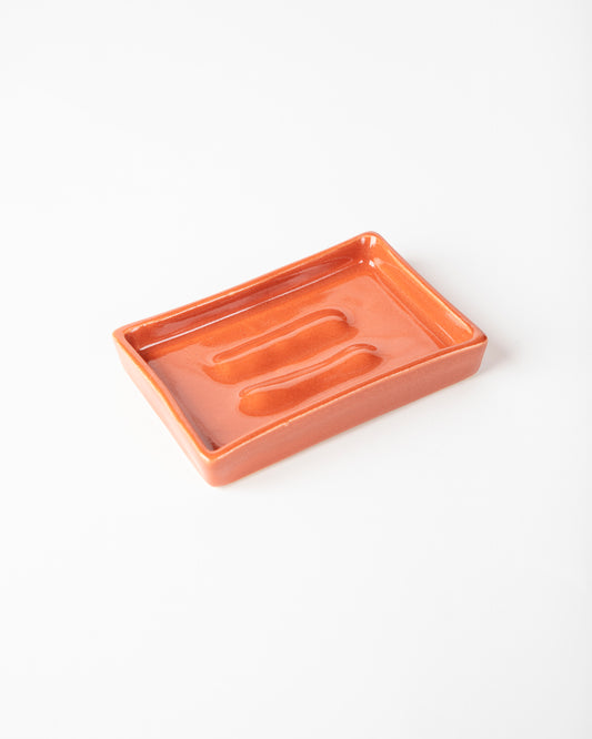 Handmade Ceramic Soap Dish – Burnt Monarch Orange Pottery Soap Holder – Modern Bathroom Décor