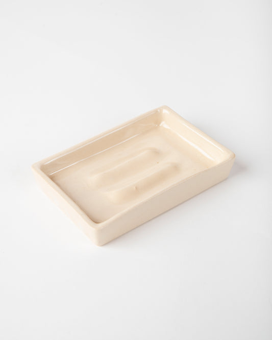 Handmade Ceramic Soap Dish – Creamy Tallow White Pottery Soap Holder – Modern Bathroom Décor