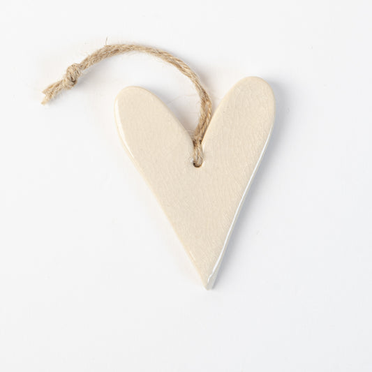Handmade ceramic Heart Christmas Decoration in Polar White