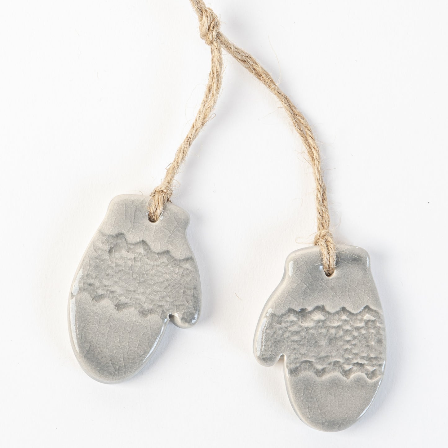 Handmade ceramic pair of mittens Christmas Decoration in Polar White
