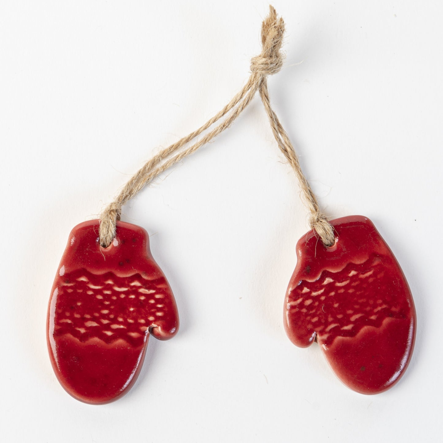 Handmade ceramic pair of mittens Christmas Decoration in Polar White