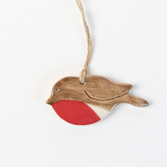 handmade ceramic robin on white background made by the wirksworth pottery company