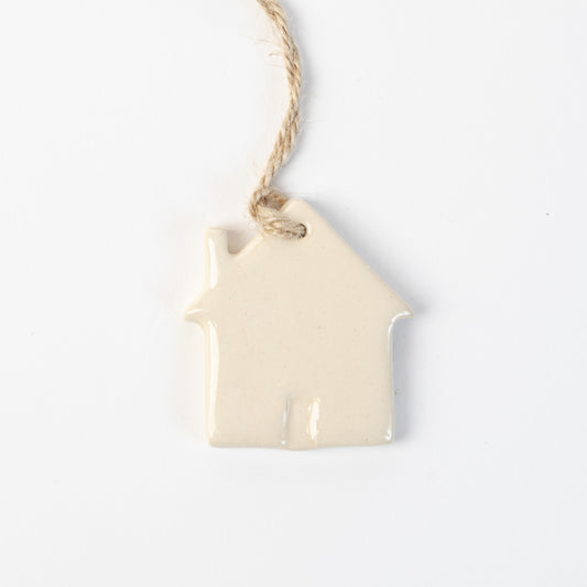 Polar White Ceramic house-shaped Christmas ornament made by the wirksworth pottery company.